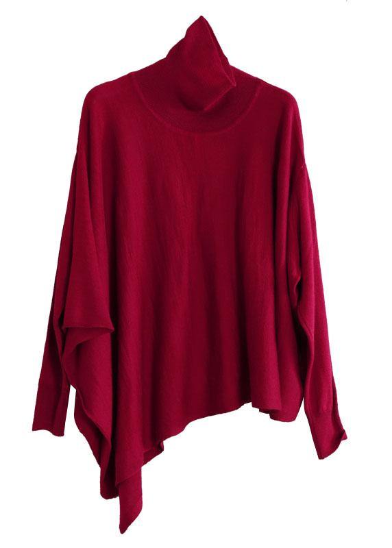 Classy Mulberry Turtleneck Asymmetrical Design Fall Knit Sweaters - Omychic