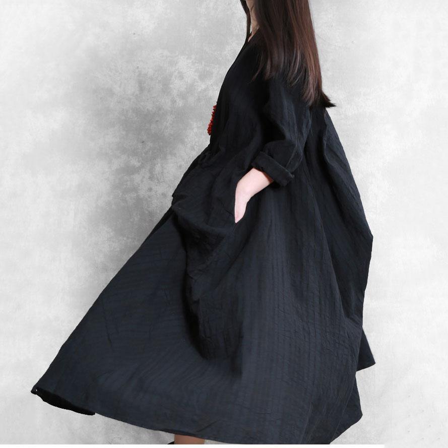 Classy Multiple wearing methods linen dresses Outfits black asymmetric Dress fall - Omychic