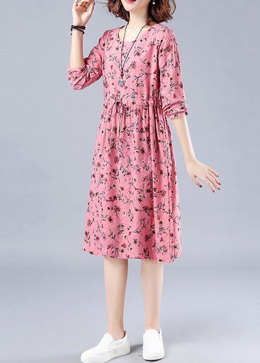 Classy O Neck Drawstring Spring Outfit Runway Pink Print Dress - Omychic