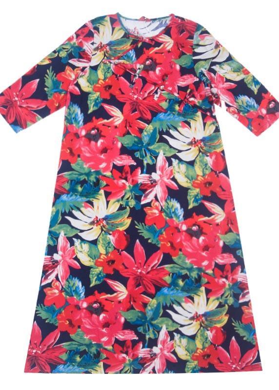 Classy O Neck Half Sleeve Summer Dress Pattern Navy Print Long Dress - Omychic