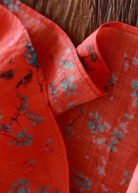 Classy Orange Print Linen O-Neck Long sleeve Summer Dress - Omychic