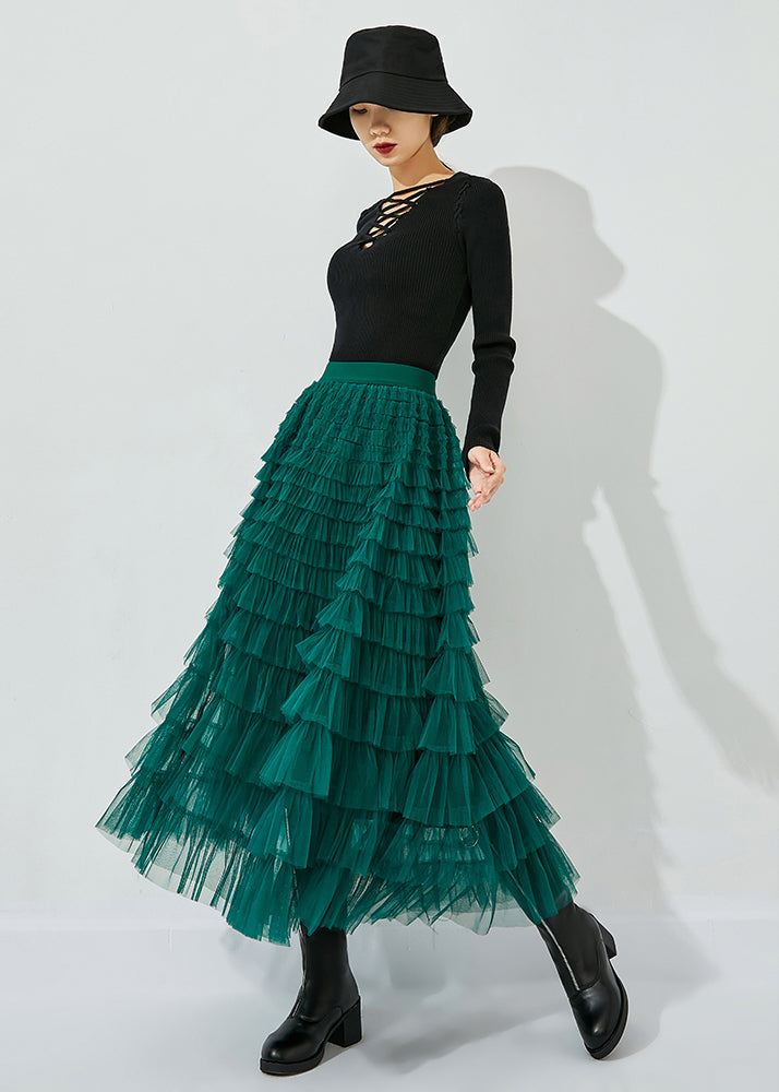 Classy Peacock Green Elastic Waist Layered Tulle Skirts Summer - Omychic