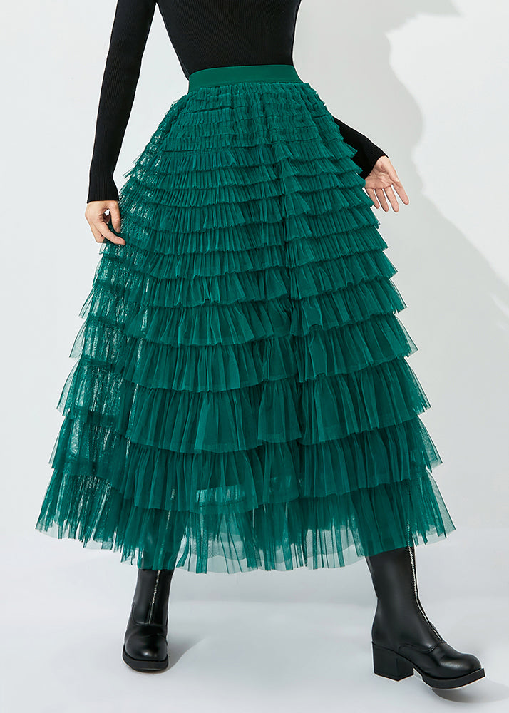 Classy Peacock Green Elastic Waist Layered Tulle Skirts Summer - Omychic