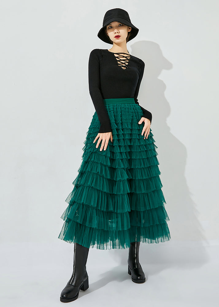 Classy Peacock Green Elastic Waist Layered Tulle Skirts Summer - Omychic