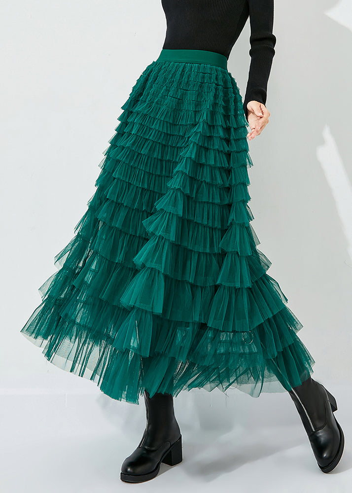 Classy Peacock Green Elastic Waist Layered Tulle Skirts Summer - Omychic