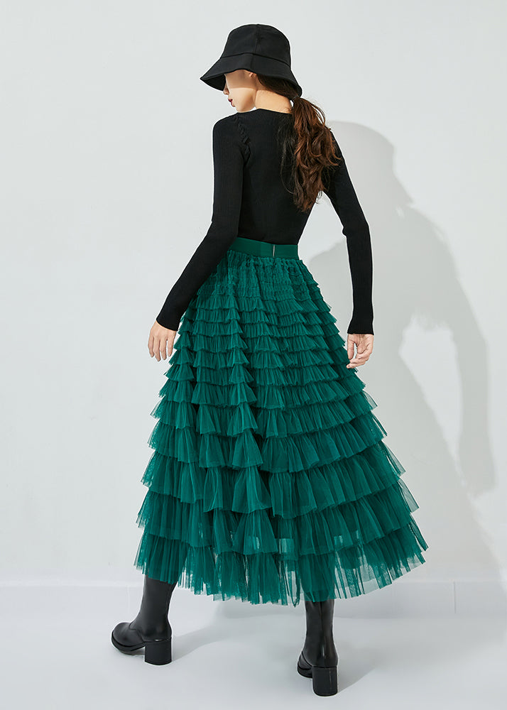 Classy Peacock Green Elastic Waist Layered Tulle Skirts Summer - Omychic