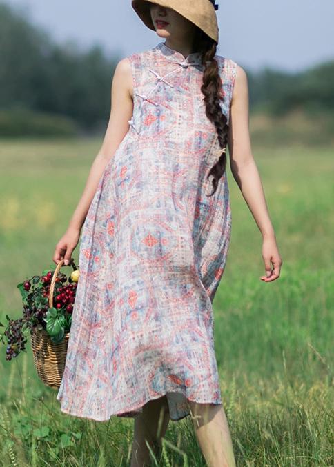 Classy Pink Print Dresses Summer Sleeveless Dresses - Omychic