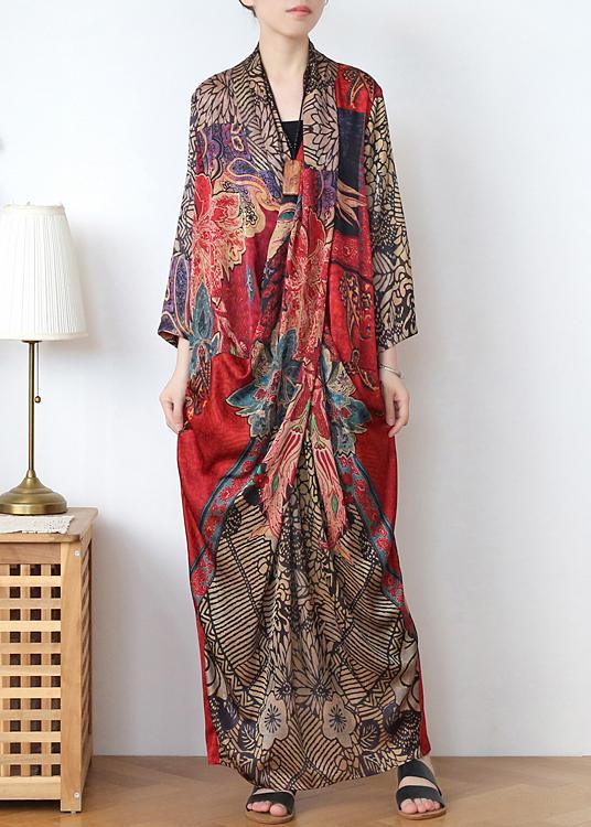 Classy Print V Neck long sleeve Holiday Summer Chiffon Dress - Omychic