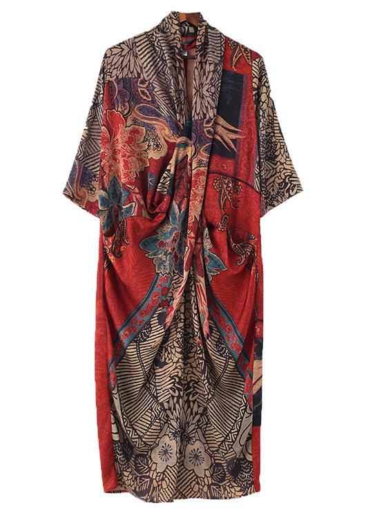 Classy Print V Neck long sleeve Holiday Summer Chiffon Dress - Omychic