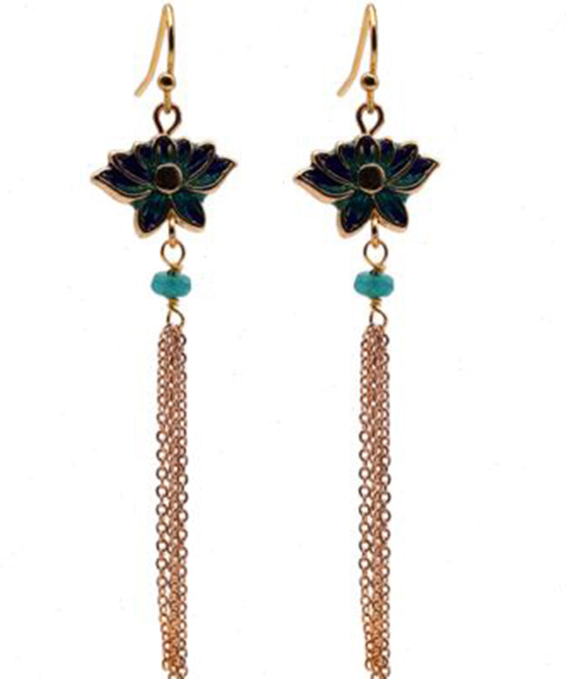 Classy Purple Lotus Tassel Cloisonne Drop Earrings