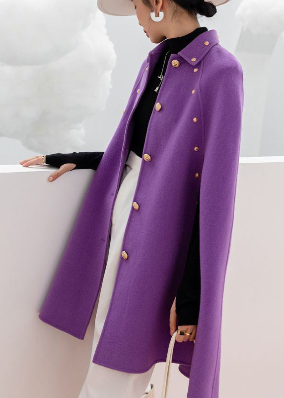 Classy Purple Oversized Rivet Cashmere Coats Cloak Sleeves