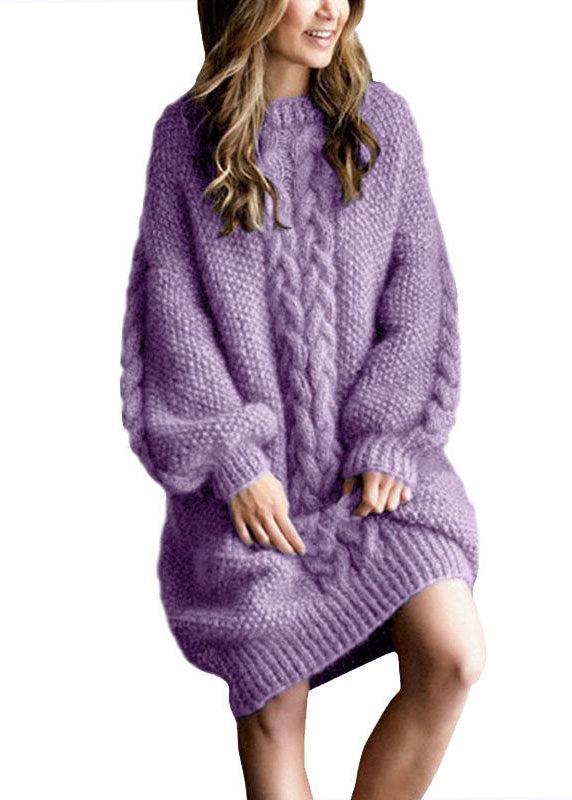 Classy Pink Thick Knit Sweater Dress Winter