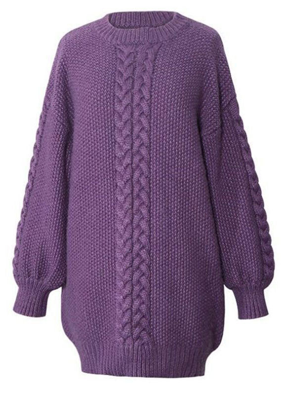 Classy Pink Thick Knit Sweater Dress Winter