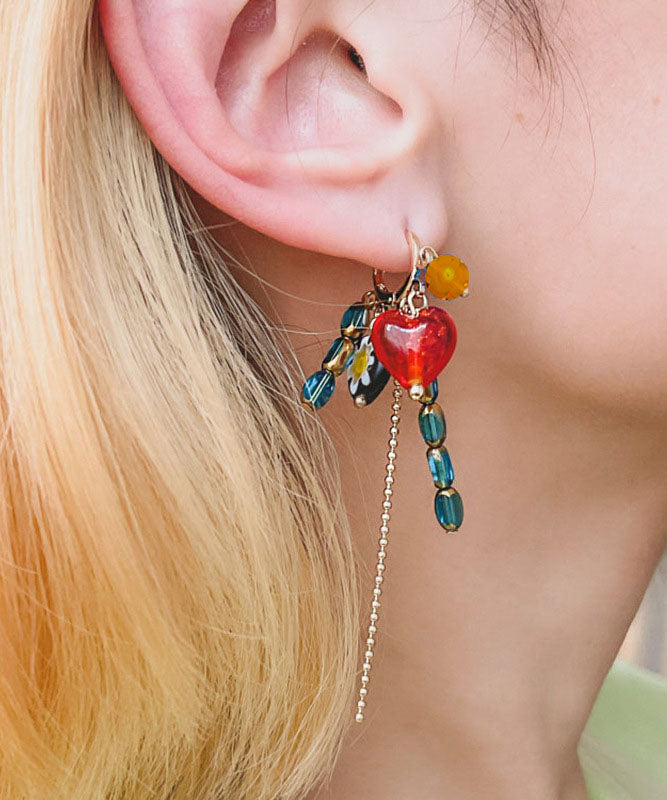 Classy Red Copper Alloy Love Coloured Glaze Drop Earrings