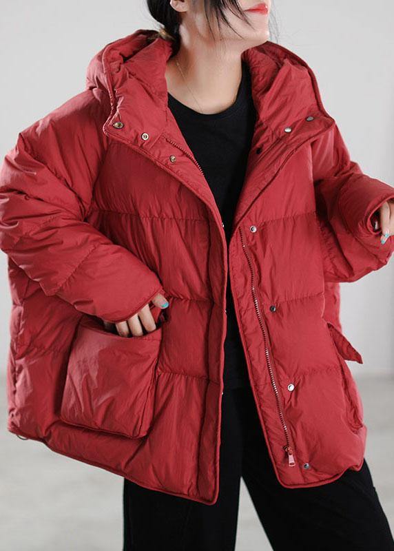 Classy Red Hooded Duck Down Puffer Coat Winter - Omychic