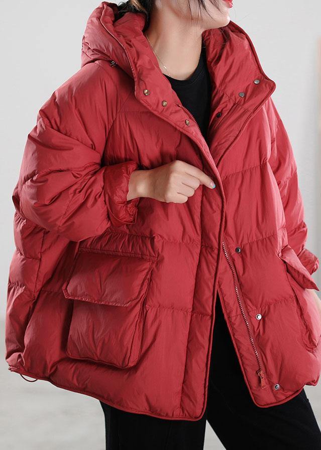 Classy Red Hooded Duck Down Puffer Coat Winter - Omychic