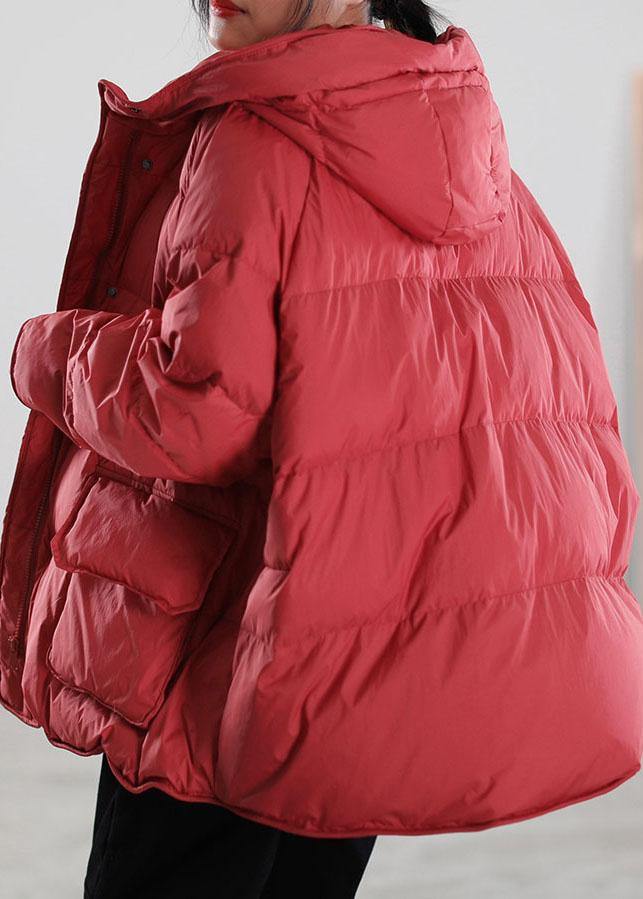 Classy Red Hooded Duck Down Puffer Coat Winter - Omychic