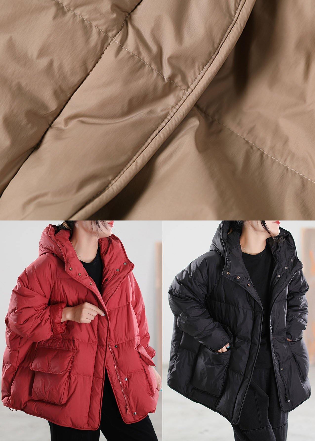 Classy Red Hooded Duck Down Puffer Coat Winter - Omychic