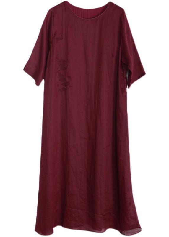 Classy Red O-Neck Linen Half Sleeve Summer Dresses - Omychic