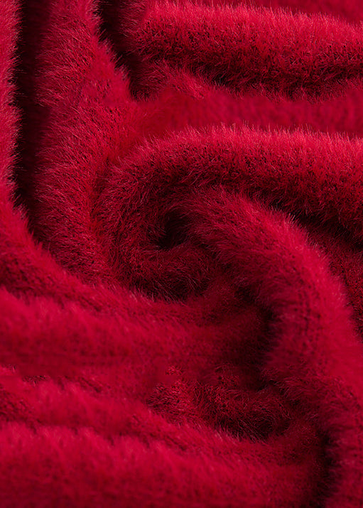 Classy Red Stand Collar Embroideried Patchwork Mink Velvet Coats Fall