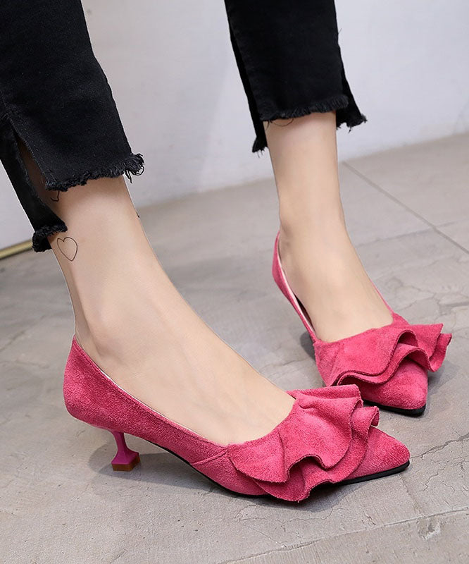 Classy Rose Ruffled Pointed Toe Splicing Stiletto High Heels