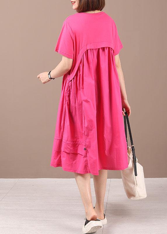 Classy Rose Wrinkled Pockets Summer Cotton Maxi Dress Short Sleeve - Omychic