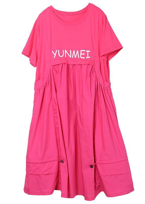 Classy Rose Wrinkled Pockets Summer Cotton Maxi Dress Short Sleeve - Omychic