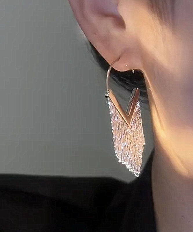 Classy Silk Metal Zircon Diamond Tassel Drop Earrings