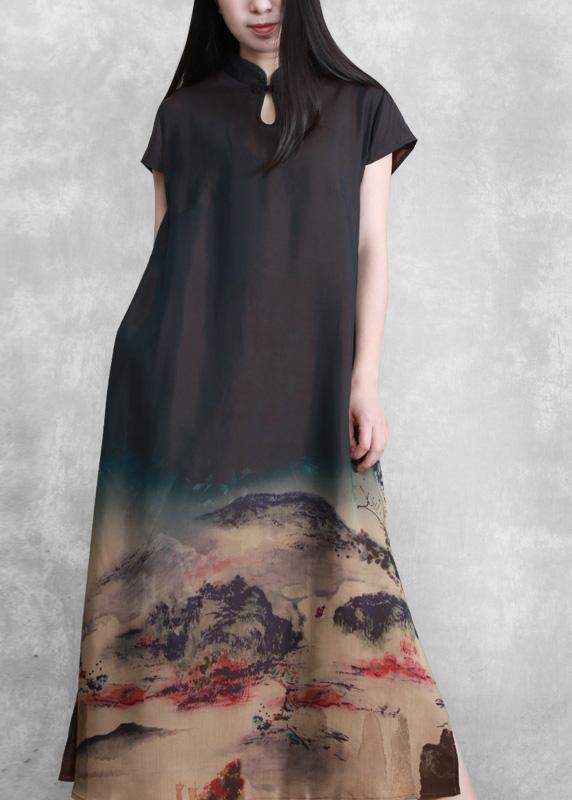 Classy Satin Dress Ink printing Maxi Dress - Omychic