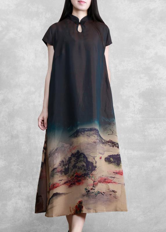 Classy Satin Dress Ink printing Maxi Dress - Omychic