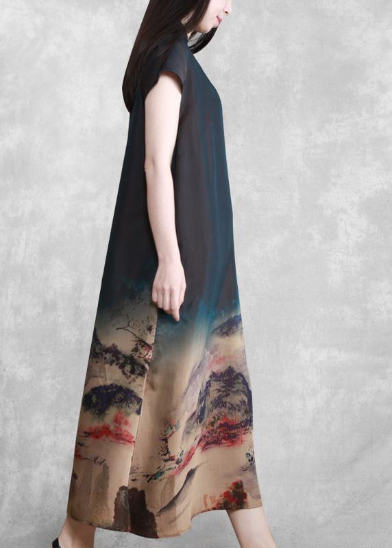 Classy Satin Dress Ink printing Maxi Dress - Omychic