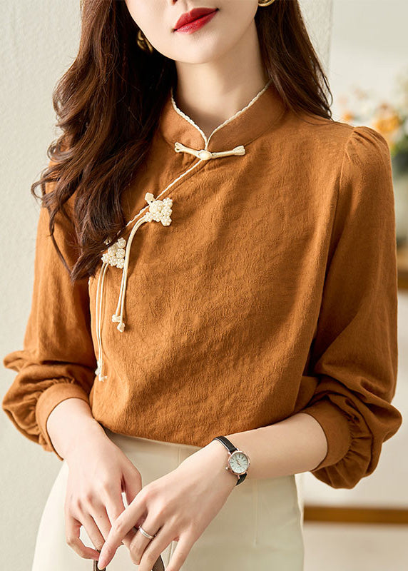 Classy Stand Collar Patchwork Button Tops Spring