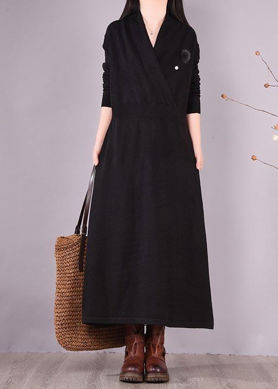 Classy V Neck Asymmetric Spring Dresses Shape Black Maxi Dresses - Omychic