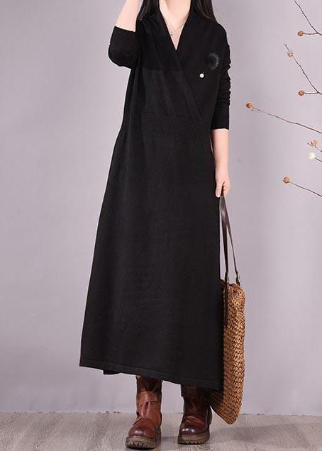 Classy V Neck Asymmetric Spring Dresses Shape Black Maxi Dresses - Omychic