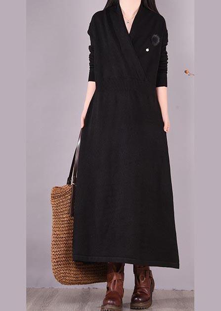 Classy V Neck Asymmetric Spring Dresses Shape Black Maxi Dresses - Omychic