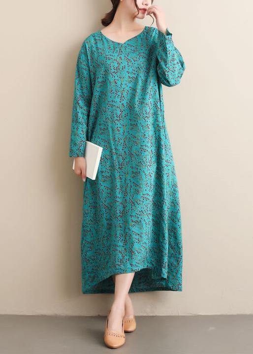 Classy V Neck Spring Dresses Shape Green Print Robes Dress - Omychic