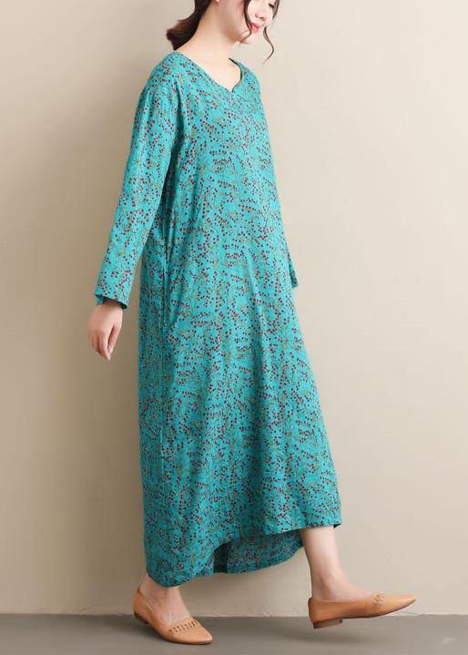 Classy V Neck Spring Dresses Shape Green Print Robes Dress - Omychic