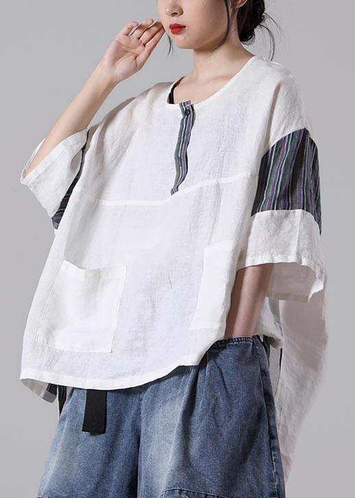 Classy White O-Neck Cotton Linen Summer Blouse Top - Omychic