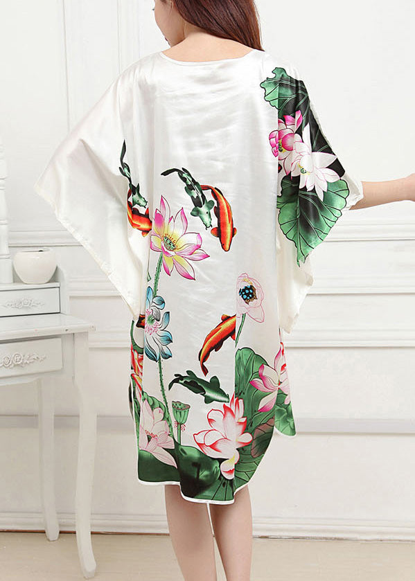 Classy White O-Neck Lotus Mid Dress Summer