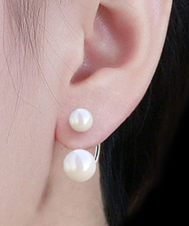 Classy White Sterling Sliver Inlaid Pearl Zircon Hoop Earrings