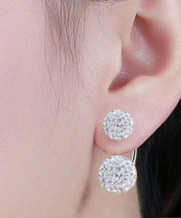 Classy White Sterling Sliver Inlaid Pearl Zircon Hoop Earrings