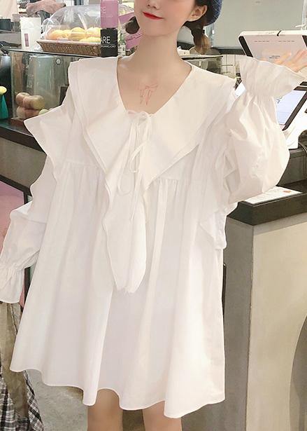 Classy White Tunic Dress Ruffles Spring Dress - Omychic