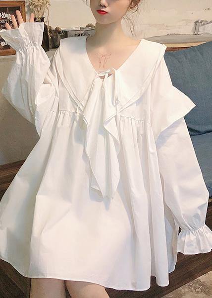 Classy White Tunic Dress Ruffles Spring Dress - Omychic