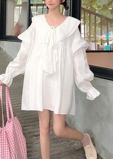 Classy White Tunic Dress Ruffles Spring Dress - Omychic