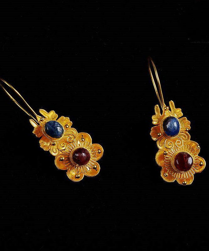 Classy Yellow Inlaid Gem Stone Floral Drop Earrings