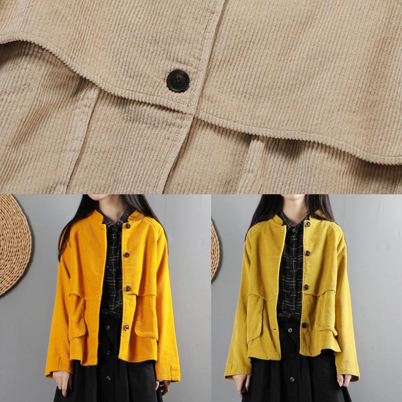 Classy big pockets Fashion patchwork tunic coat khaki Art outwear - Omychic