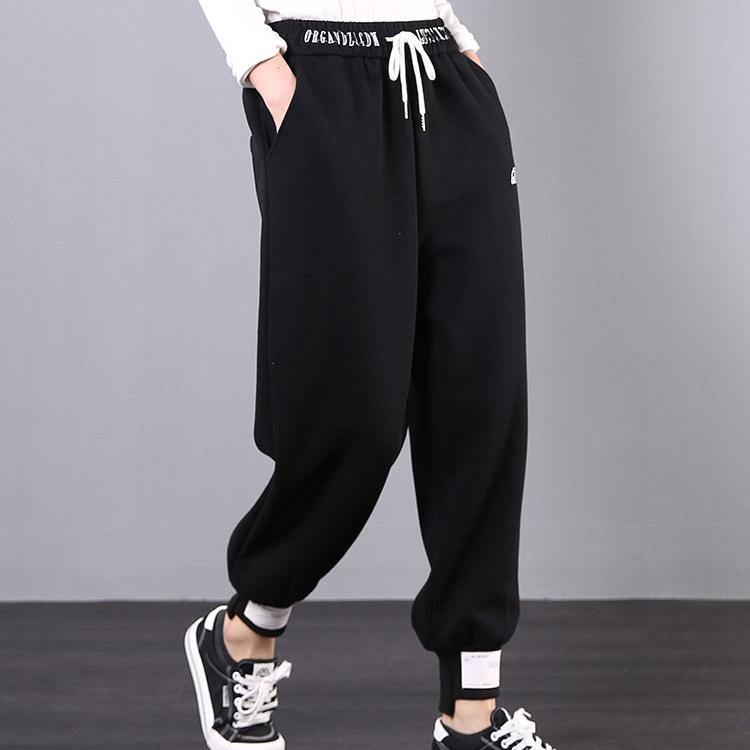 Classy black embroidery women's elastic waist Inspiration women pants - Omychic