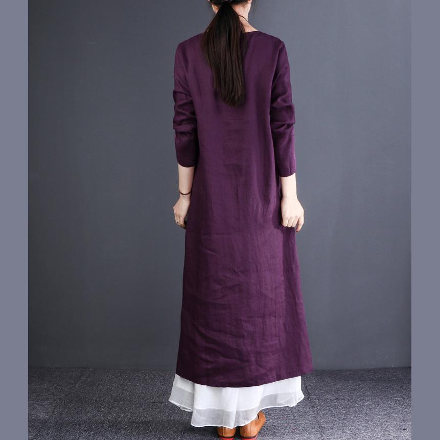 Classy black linen clothes Boho Online Shopping o neck side open Kaftan Dresses - Omychic