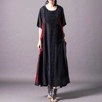 Classy black silk clothes For Fitted Vintage Spliced Irregular Short Sleeve Dress - Omychic