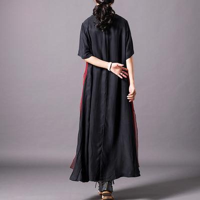 Classy black silk clothes For Fitted Vintage Spliced Irregular Short Sleeve Dress - Omychic